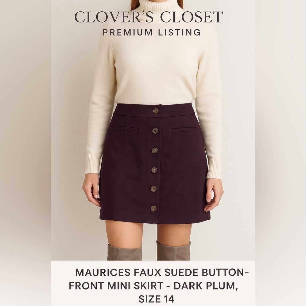 Maurice’s Faux Suede Button Front Mini Skirt-Dark Plum, Size 14